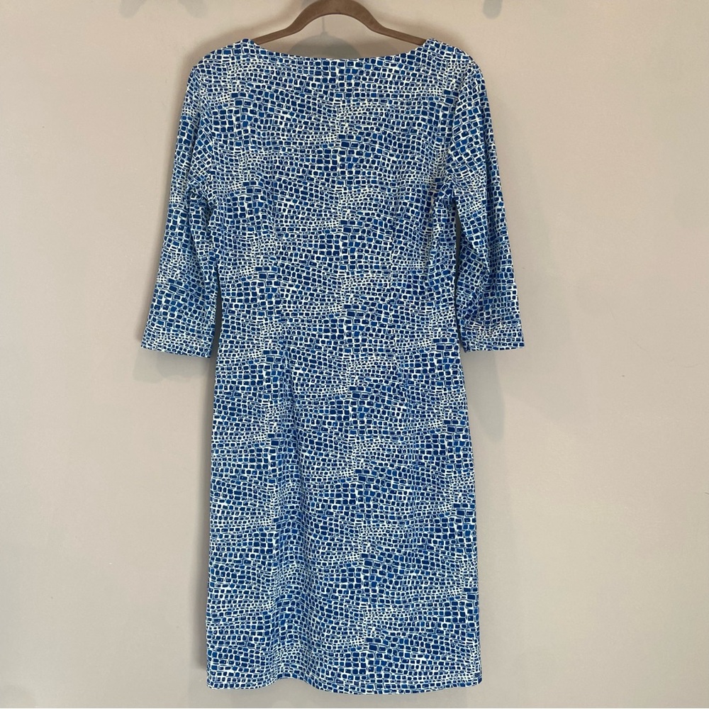 J. MCLAUGHLIN Catalina Cloth Sheath Dress 3/4 Sleeve Blue Medium - Picture 3 of 7